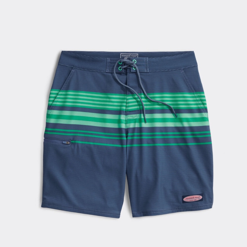 Vineyard Vines Men's Performance Blue Green Striped Swim Board Shorts Size 30